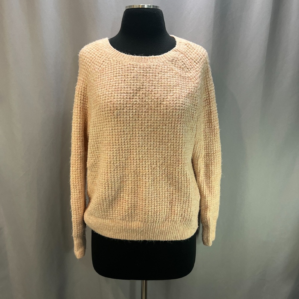 Gap Pullover Sweater Womens Small Beige Waffle Knit Raglan Sleeves Crew Neck